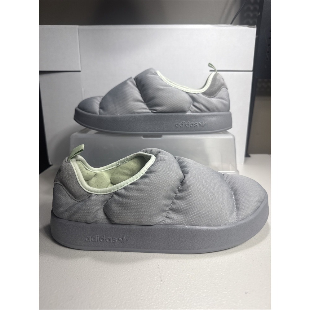 Adidas‎ Puffylette Charcoal Solid Grey Men 10 Floor Sample Worn Inside Slipper